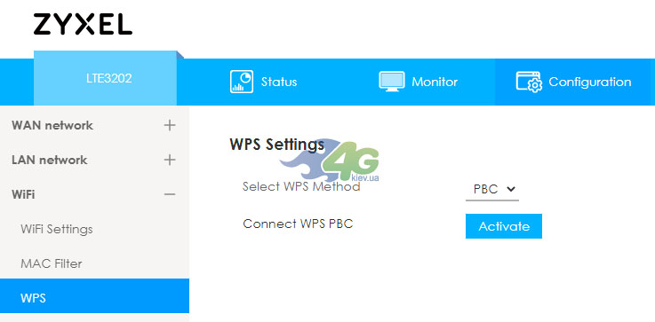 Настройки WPS ZyXel LTE3202-M430